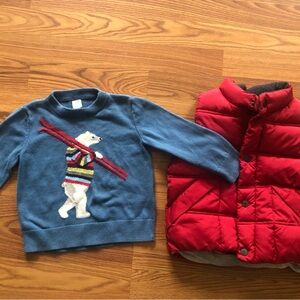 Baby Gap boys 3T winter polar bear sweater and red puffer vest